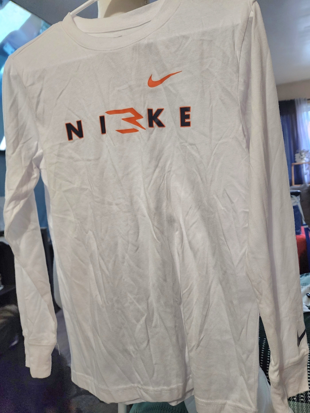 Nike White Long-Sleeve Tee with Orange Logo Sz XL NWT